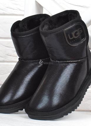 Угги детские кожаные ugg australia черные на липучке2 фото