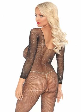 Боді з рукавами в сіточку зі стразами leg avenue fishnet sleev...