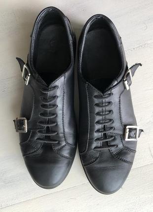 Классические чёрные кожаные женские кеды