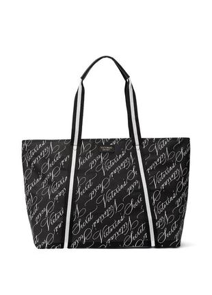 Сумка шоппер/пляжная сумка victoria’s secret tote bag, черная с логотипом3 фото