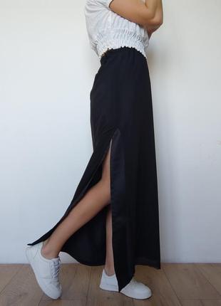 Макси/ длинная двухслойная юбка с разрезом, размер 44