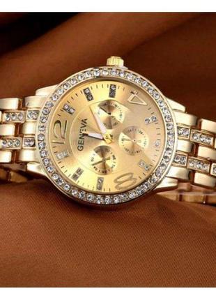 Гарний жіночий годинник із кварцовим механізмом geneva gold4 фото