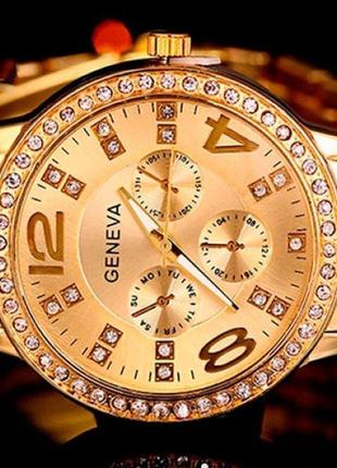 Гарний жіночий годинник із кварцовим механізмом geneva gold6 фото