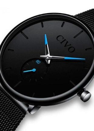 Мінімалістичний класичний кварцовий годинник civo tower black