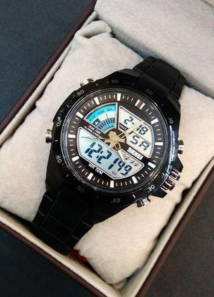 Гарний стильний чоловічий кварцовий годинник skmei shark black2 фото