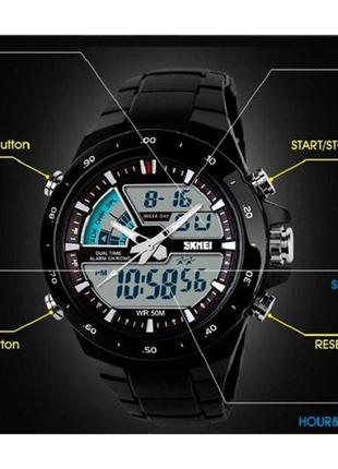 Гарний стильний чоловічий кварцовий годинник skmei shark black7 фото
