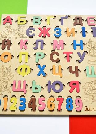 Дерев'яний алфавіт "домашні улюбленці", дитячий алфавіт із дерева