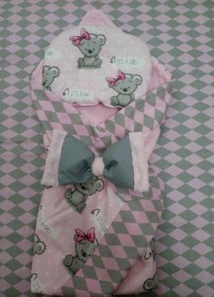 Дитячий набір: плед/конверт, подушка, пеленка + бант