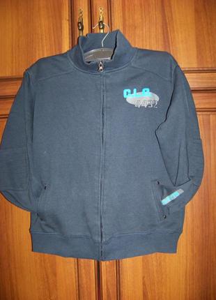 Темно синяя котоновая кофта на молнии утеплена начесом glo story 164 рост