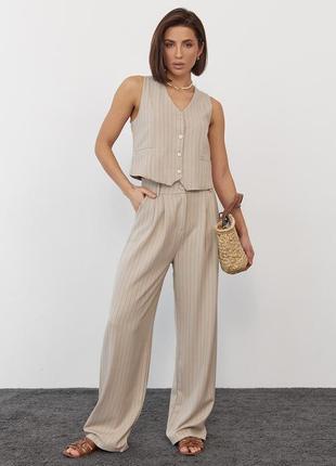 Женские брюки в полоску - кофейный цвет, l (есть размеры)3 фото