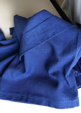 Брюки кюлоти широкі сині під льон вільні штани широкі укорочені4 фото