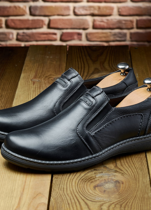 Мужские черные легкие удобные туфли весенние-летние кожаные/натуральная кожа-мужская обувь весна-лето