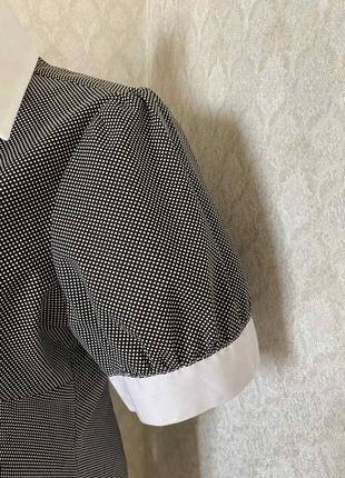Сорочка в мілкий горошок з коротким рукавом чорно біла сорочка з вмістом бавовни р.м9 фото