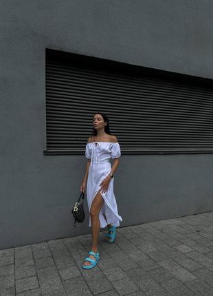 Женское невероятное платье миди с разрезом,муслин хлопок8 фото