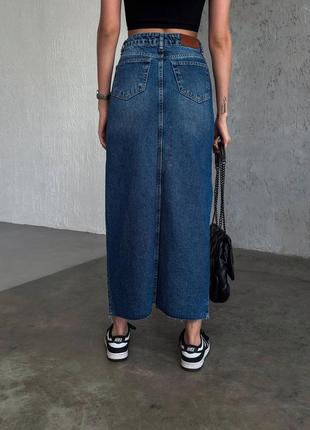 Джинсовая юбка удлиненная с разрезом спереди туречки. джинсовая юбка с разрезом турция9 фото