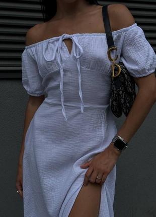 Женское невероятное платье миди с разрезом,муслин хлопок3 фото