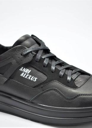 Мужские спортивные туфли кожаные кеды черные anri alexus 22654
