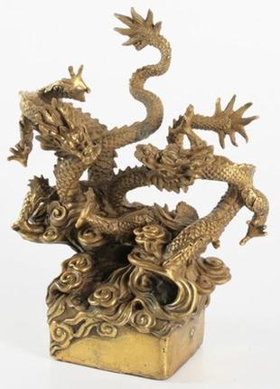 Бронзова статуетка дракони на хвилях 21х14х7 см (12296)1 фото