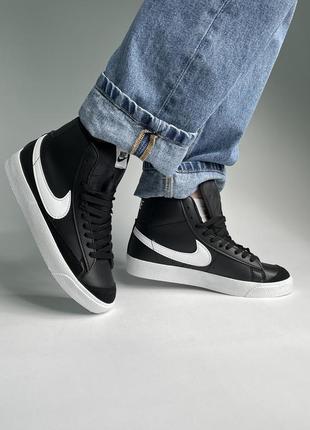 Nike blazer high black/white жіночі чорні кросівки кеди еко шкіра демісезон весна осінь скидка черные кеды кроссовки
