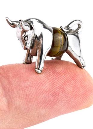 Оберіг рік бика тигрове око метал з посріблені 2,5 см срібляст...5 фото