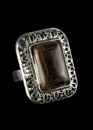 Перстень шамбала тигрове око метал free size золотисто-коричне...