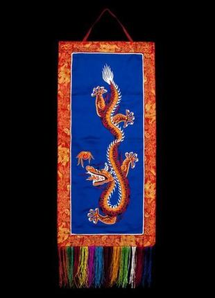 Панно дракон (8) шовк вишивка 66,5х30 см синій (23090)