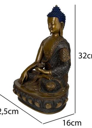 Статуя традиційна будда шак'ямуні бронза 32х24х15 см темна бро...8 фото