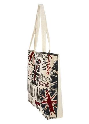 Тканинна сумка гобелен принт лондон 47х39х10 см біла (22125)2 фото