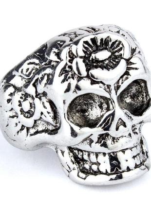 Перстень win череп квіти розмір 19 колір сталевий (27030)