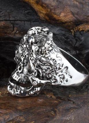 Перстень win череп з рогами розмір 21 колір сталевий (27029)3 фото