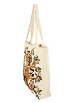 Тканинна сумка гобелен принт сови ніжні 47х39х10 см білий (22121)2 фото