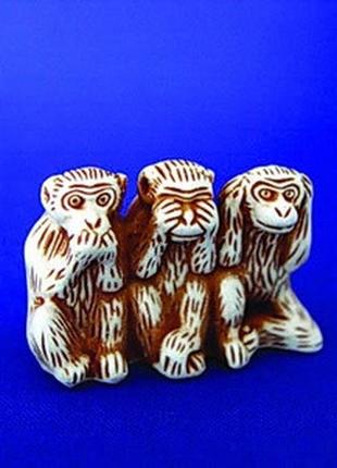 Статуетка нэцкэтри мавпи в ряд netsuke гіпс 4.6x3.5x2.3 см нат...