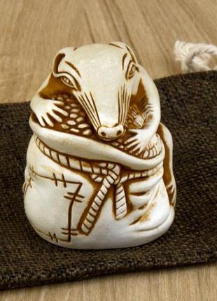 Статуетка щур на мішку netsuke charm гіпс 5.2x4.5x4.2 см (00752)3 фото