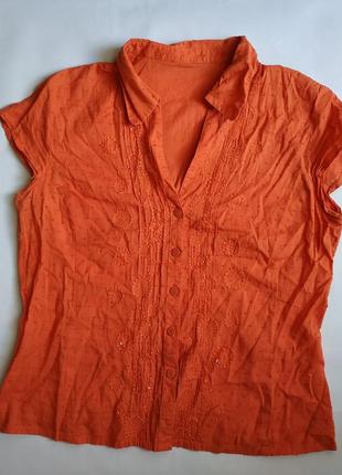 Теракотова помаранчева сорочка з коротким рукавом1 фото