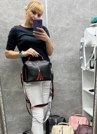Черная с красным краем - стильная качественная сумка lady bags на два отделения с двумя съемными ремнями(0268)3 фото