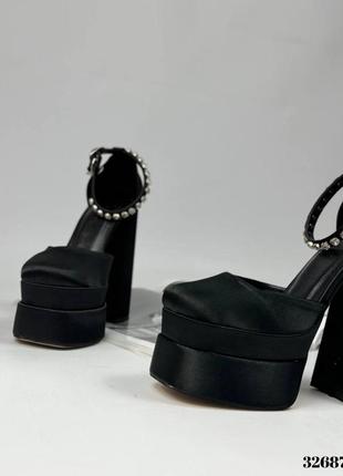 Туфли на высоком каблуке с квадратным носиком стильные атласные черные туфельки туфли в стиле версаче туфли ни каблука туфли на каблуке на каблуке в стиле versace2 фото