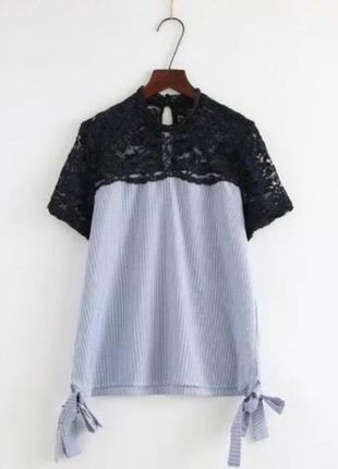 Брендовая комбиновая блуза хлопок в полоску от zara1 фото
