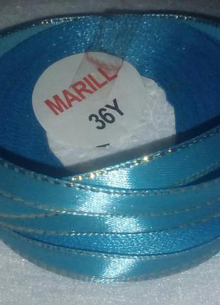 Стрічка атласна з люрексом, 0,9 см, блакитний