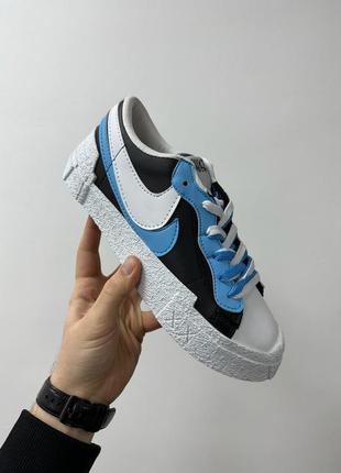 🙃знижка nike blazer low sacai blue кросівки блакитні з білим унісекс чоловічі жіночі скидка кроссовки голубые с белым1 фото