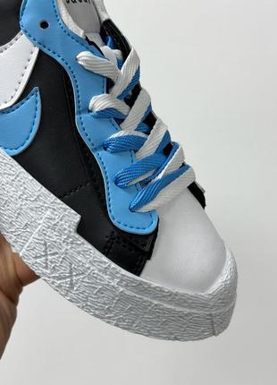 🙃знижка nike blazer low sacai blue кросівки блакитні з білим унісекс чоловічі жіночі скидка кроссовки голубые с белым4 фото