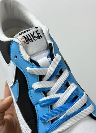 🙃знижка nike blazer low sacai blue кросівки блакитні з білим унісекс чоловічі жіночі скидка кроссовки голубые с белым6 фото