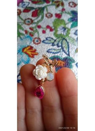 Кабошон ювелірний з підвіскою бджілка, 25*12 мм, малиновий