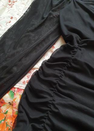 Приталеное вечернее платье сетка с широкими рукавами5 фото