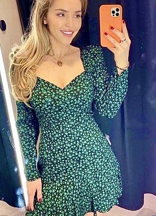 Натуральное,зеленое цветочное платье