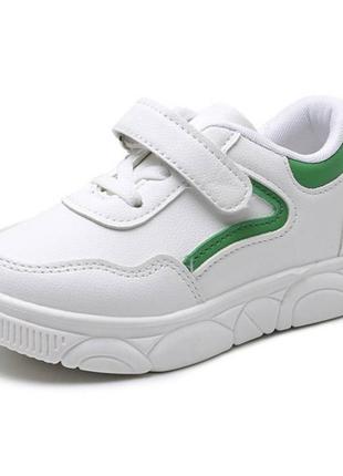 Кросівки дитячі pu-шкіра білі з зеленими смужками2 фото