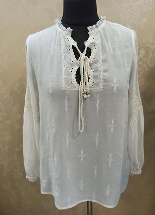 Блуза вишиванка у вікторіанському стилі, біло-молочна, з рукавами буфами, дуже приємна тканина 100% віскоза, monsoon