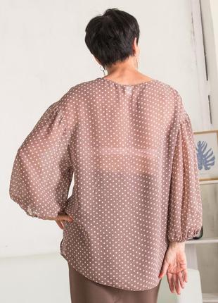 Женская шифоновая блуза саманта бежевая в горошек 484 фото