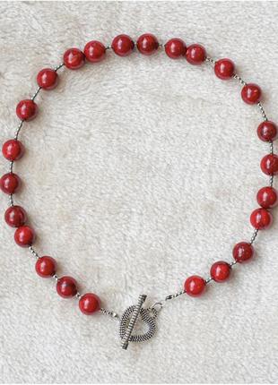 Чокер натуральный камень кварц красный+застежка тогл сердце d-10мм+- l-38см цвет серебро фурнитуры