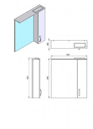 Дзеркало у ванну juventa trento trnm-75 біле праве2 фото