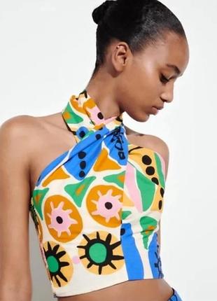 Хлопковый и цветной топ блуза халтер добавки zara